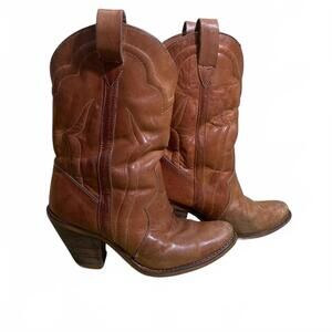 Vintage Brown Leather Heeled Brazilian Cowgirl Boots Womens 7.5 B EU 38